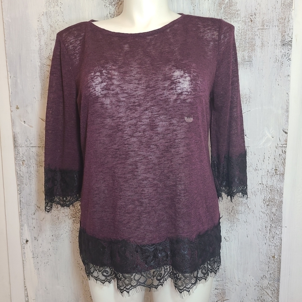 New York & Co Womens XL marron Grey Black Lace Tri
